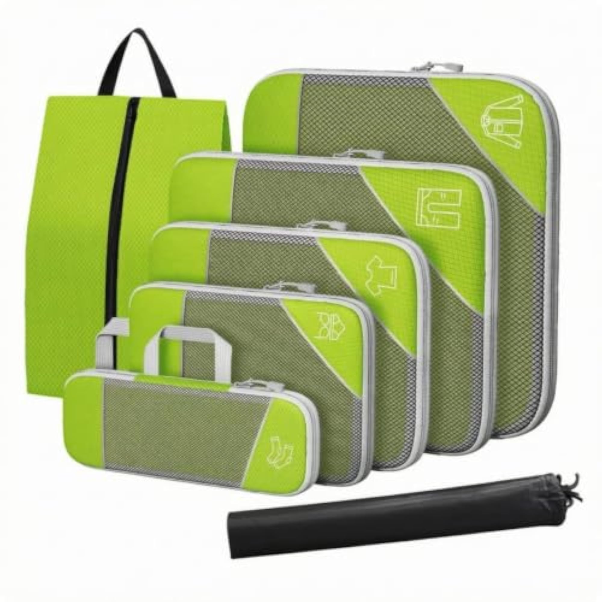 7 Pieces Space-Saving Nylon Travel Organizer Set with Shoe Bag